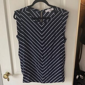 LOFT Chevron Patterned Navy and White Blouse